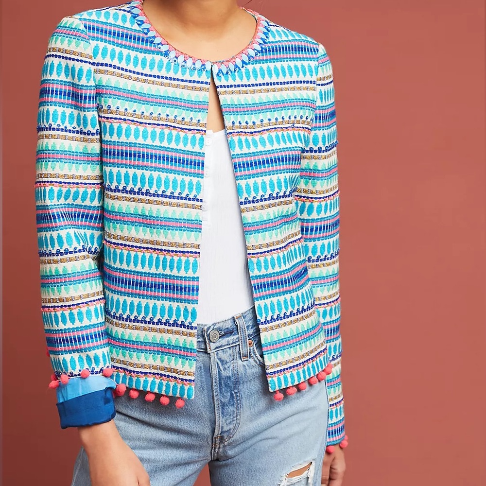 Anthropologie ‘Bizit’ Beaded Stripped Jacket Sz. L by Pankaj and Nidhi